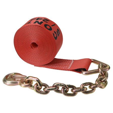 3 X 40' Red Winch Strap With Chain Extension